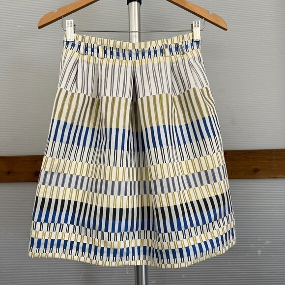 Massimo Dutti Geometric Jacquard Stripe Pockets Box Pleat A-Line Mini Skirt Sz 4 - Picture 2 of 15